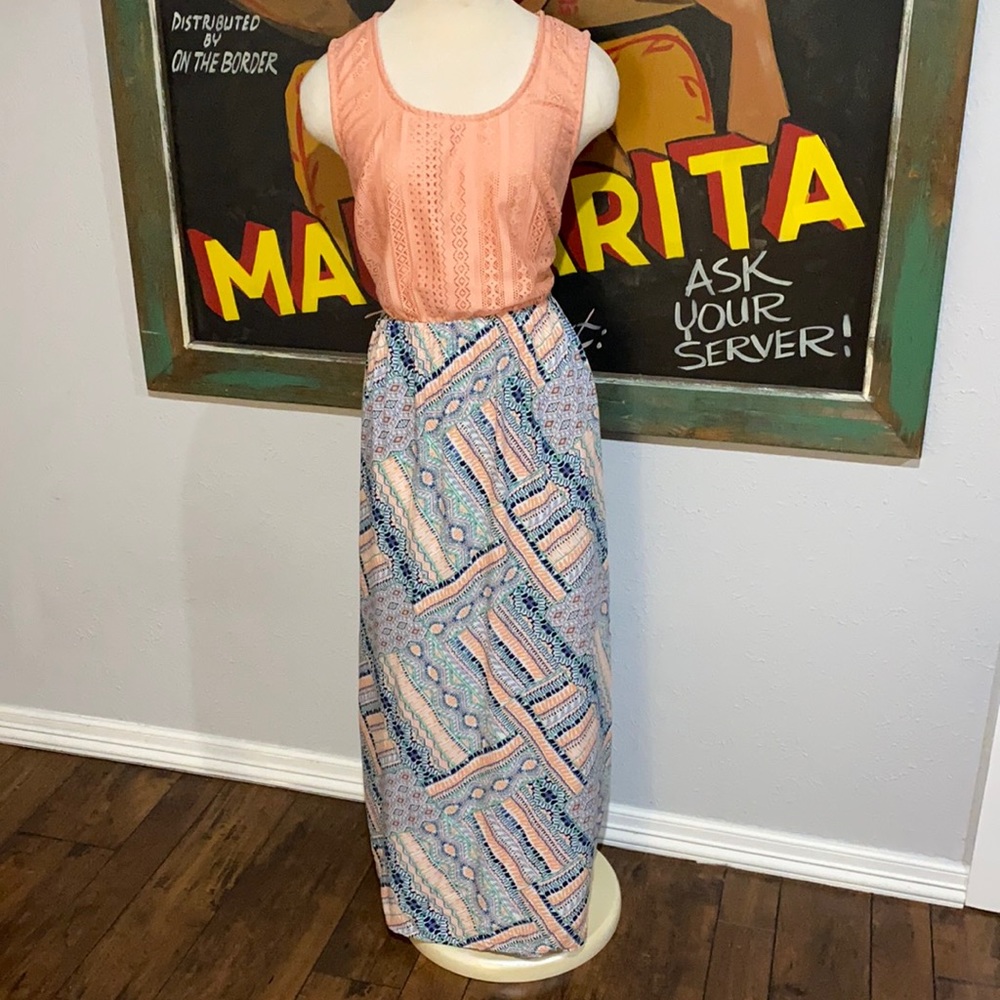 Stylish Coral and Blue Maxi Dress